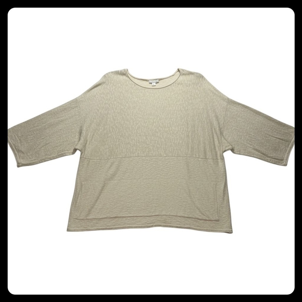 Pure Jill Kimono Sweater Women Small Beige Cotton Linen Boxy Oversized Knit